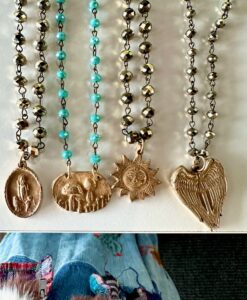 Gold pendant necklaces with beaded chains