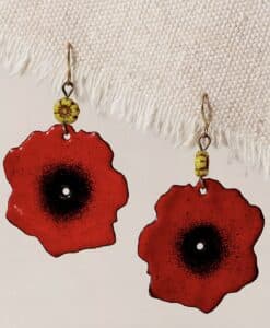 Pair of red poppy enamel dangle earrings