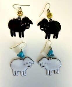 Black and white sheep enamel earrings