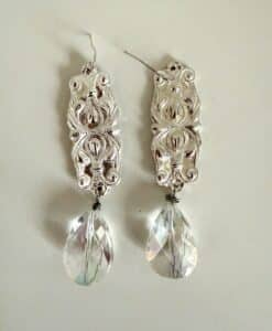 Pair of silver filigree earrings with crystal drops